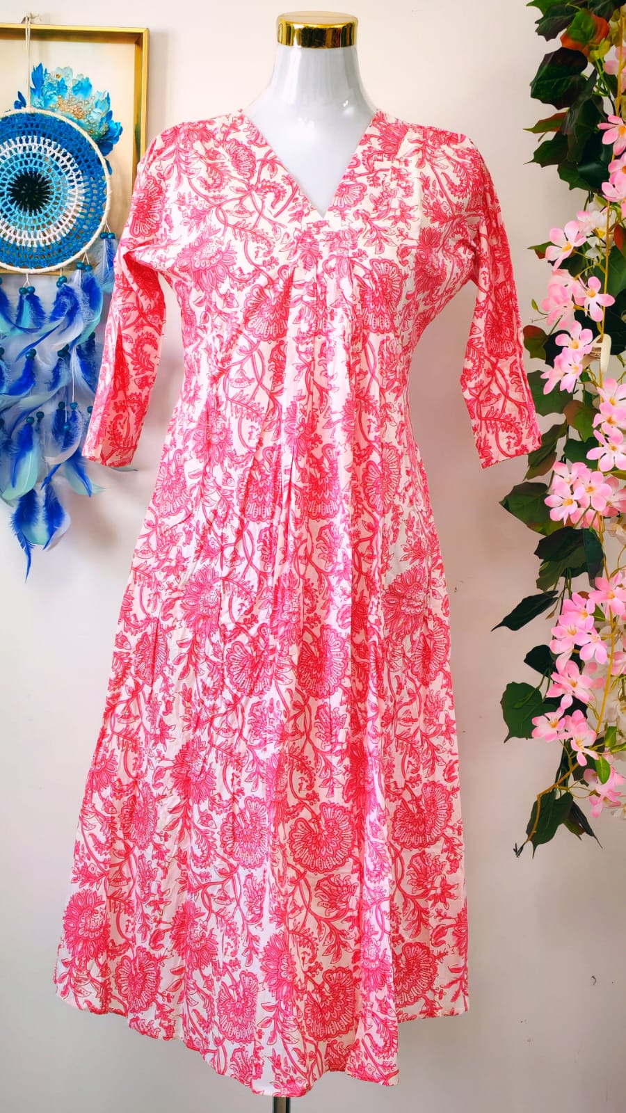 Pink & White Floral Anarkali
